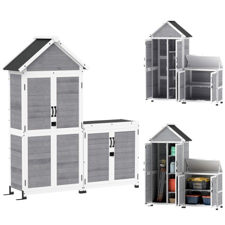 Aiakuur hoiukapi ja reguleeritavate riiulitega, kuusepuidust, helehall