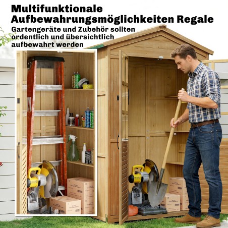 Puidust aiakapp riiuli, lukustatava ukse ja asfaltkatusega, 128 × 57,5 × 197 cm