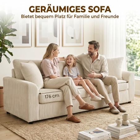 3-kohaline velvetdiivan dekoratiivpatjadega, 212 cm, kreemvalge