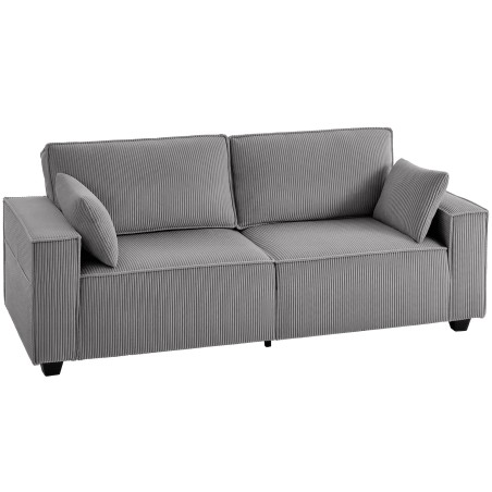3-kohaline diivan 218 cm, velveti, taskuvedrustuse ja 2 padjaga, helehall