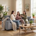 3-kohaline diivan 218 cm, velveti, taskuvedrustuse ja 2 padjaga, helehall