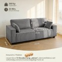 3-kohaline diivan 218 cm, velveti, taskuvedrustuse ja 2 padjaga, helehall