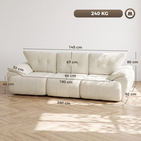 3-kohaline raamita mooduldiivan, 260 cm, sügav ja lai iste, šenill