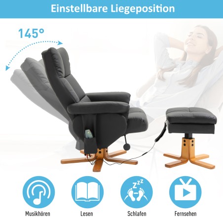 145° kallutatav massaažitool taburetiga, lamamisfunktsiooni ja panipaigaga, must