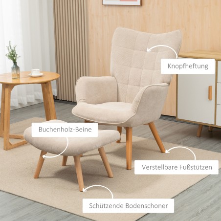 Aktsenttool tabureti, nöörkangast välimuse ja puitjalgadega, beež