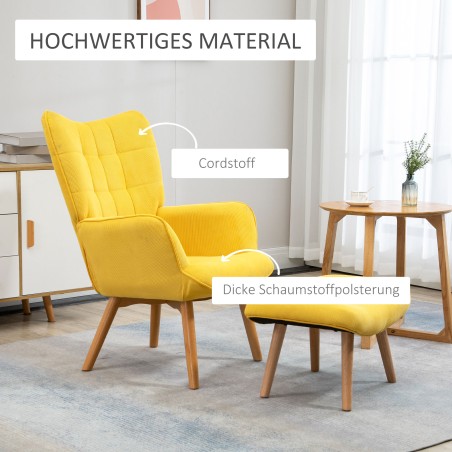 Aktsenttool tabureti, nöörkangast välimuse ja puitjalgadega, kollane