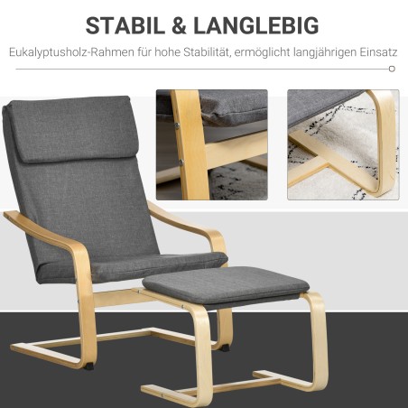 Tugitool jalapingi komplektina, täispuit, linase välimusega, hall