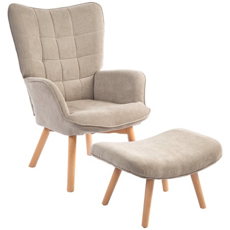 Aktsenttugitool koos taburetiga, puidust jalgadega, helepruun