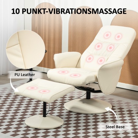 Massaažitool jalatoega, 10 vibratsioonipunkti, kunstnahk, kreemvalge