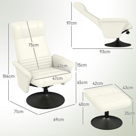 Pöörlev ergonoomiline tugitool jalatoega, kuni 150 kg, kreemvalge
