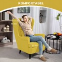 Tiibtool jalatoega, kummipuidust jalad, kangaspolster, kollane