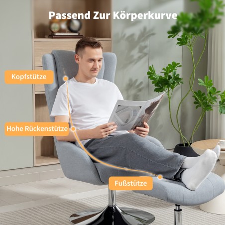 Pööratav lamamistool jalatoe ja käetugedega, hall