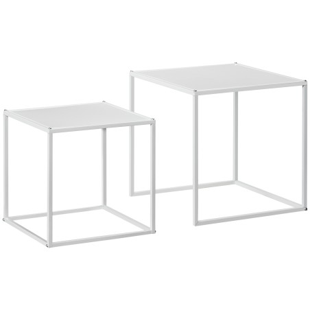 Beistelltisch-Set, moderne Satztische, platzsparend, stabiler Stahlrahmen, Weiß