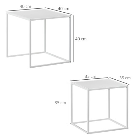Beistelltisch-Set, moderne Satztische, platzsparend, stabiler Stahlrahmen, Weiß