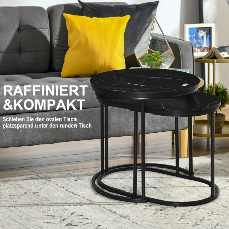2-osaline virnastatavate diivanilaudade komplekt, marmorimustriga, must