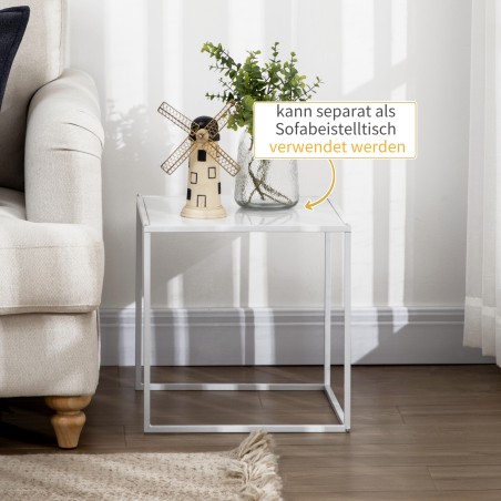 Beistelltisch-Set, moderne Satztische, platzsparend, stabiler Stahlrahmen, Weiß