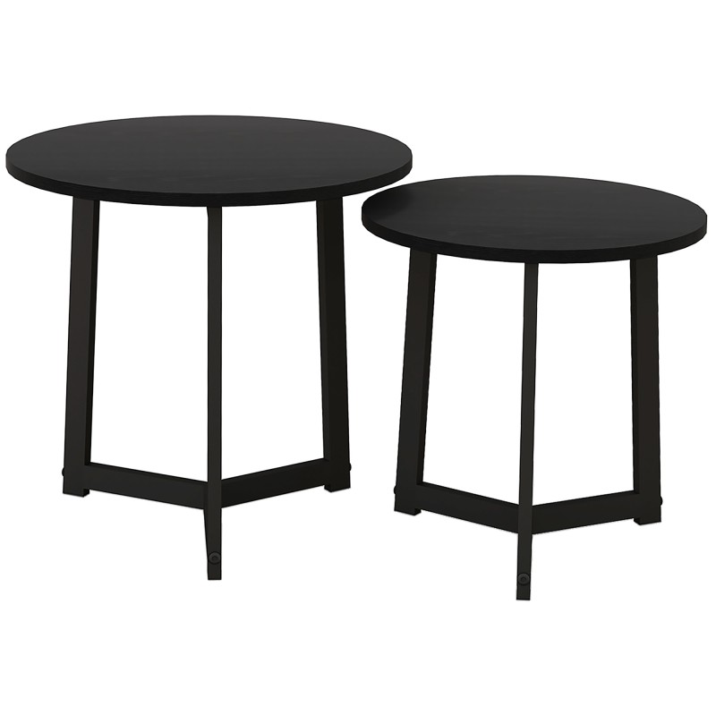 2-osaline ümarate kohvilaudade komplekt metallraami ja MDF-plaadiga, must