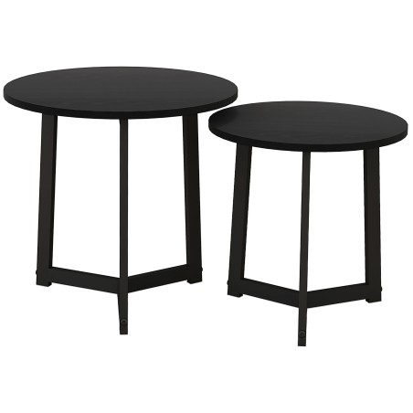 2-osaline ümarate kohvilaudade komplekt metallraami ja MDF-plaadiga, must