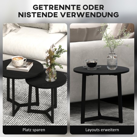 2-osaline ümarate kohvilaudade komplekt metallraami ja MDF-plaadiga, must
