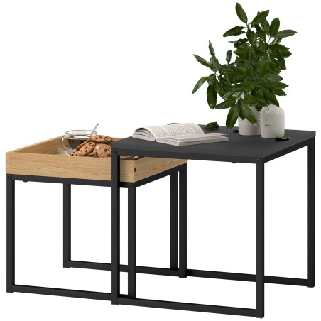 Kandiline 2-osaline diivanilaudade komplekt MDF-ist ja metallist, must