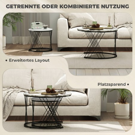 2-osaline ümmarguste diivanilaudade komplekt marmorimustriga, hall-valge