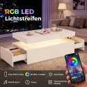 LED-kohvilaud panipaiga ja 2 sahtliga, kõrgläikega valge