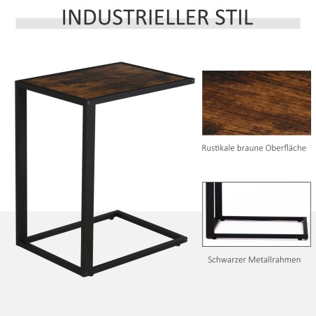 C-kujuline külglaud metallraami ja MDF-plaadiga, rustikaalne pruun