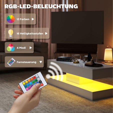 Diivanilaud sahtlite, LED-valgustuse ja avatud riiuliga, puitlaastplaat, valge