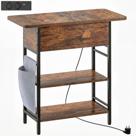 Külglaud USB-pesade ja pistikupesadega, 2 tasandit, 60 × 29,8 × 58,5 cm, pruun