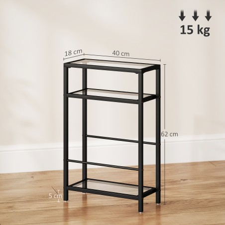 3-korruseline klaasriiul terasraami ja ristlattidega, 18 cm, must