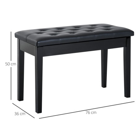 Klaveripink peidetud panipaiga ja kunstnahast padjaga, täispuidust, 76 × 36 × 50 cm, must
