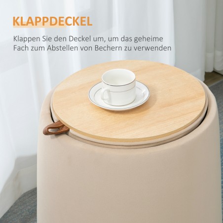 2-ühes sametise välimusega panipaigaga taburet, beež, Ø44 × 47,5 cm