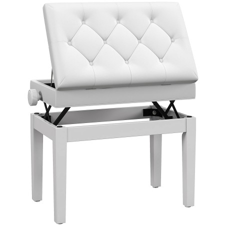 Reguleeritava kõrgusega klaveripink panipaigaga, valge, 54,5 × 33 × 48–58 cm
