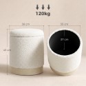 38 cm ümar hoiuruumiga taburet Sherpa-katte ja puiduefektiga metalljalaga, kreemvalge