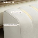 Polsterdatud magamistoapink puidust raami ja jalatoega, kreemvalge