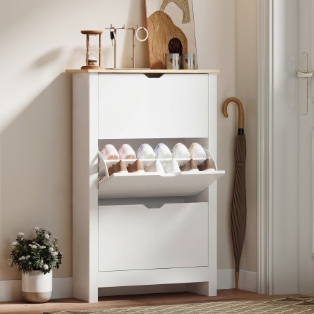 Kingakapp 3 riiuliga 18 paarile, valge ja pruun, 72 × 26 × 112 cm