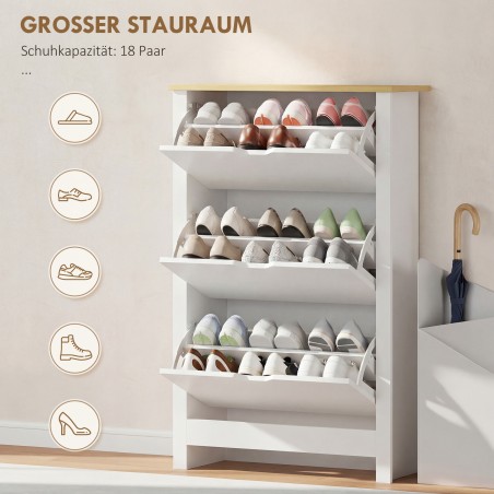 Kingakapp 3 riiuliga 18 paarile, valge ja pruun, 72 × 26 × 112 cm