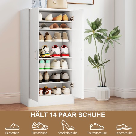 Kingakapp 14 paarile, reguleeritavate riiulite ja Soft-Close-hingedega, valge