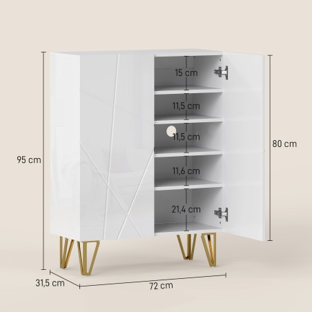 Valge 2 uksega kingakapp 3 reguleeritava riiuliga, 72 × 31,5 × 95 cm