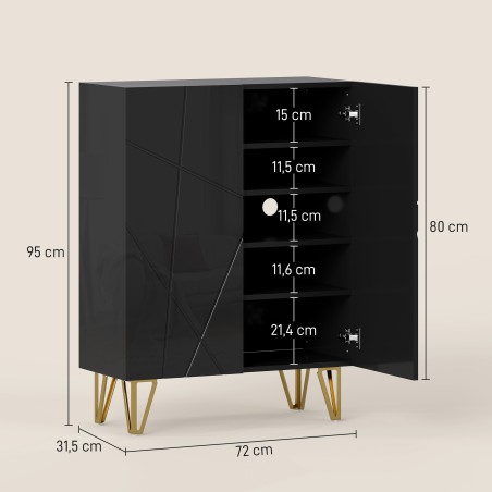 Must 2 uksega kingakapp 3 reguleeritava riiuliga, 72 × 31,5 × 95 cm