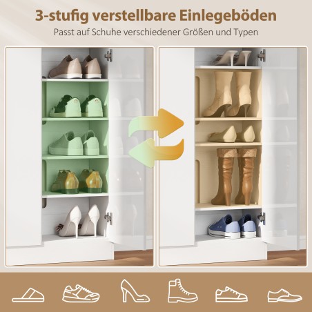 Valge puidust kingakapp 10 riiuli ja pehmelt sulguvate ustega