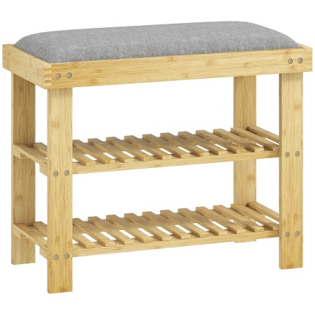 Bambusest kingapink panipaiga ja 2 avatud lahtriga, 60 × 29 × 49 cm, hall