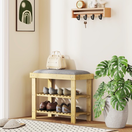 Bambusest kingapink panipaiga ja 2 avatud lahtriga, 60 × 29 × 49 cm, hall