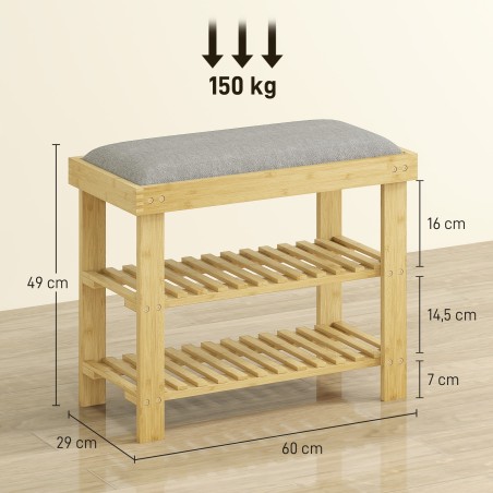 Bambusest kingapink panipaiga ja 2 avatud lahtriga, 60 × 29 × 49 cm, hall