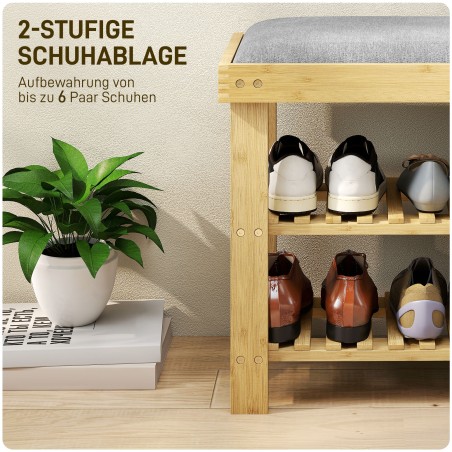 Bambusest kingapink panipaiga ja 2 avatud lahtriga, 60 × 29 × 49 cm, hall