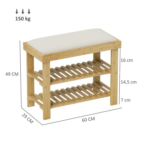 Bambusest kingapink panipaiga ja 2 avatud lahtriga, 60 × 29 × 49 cm, kreemvalge