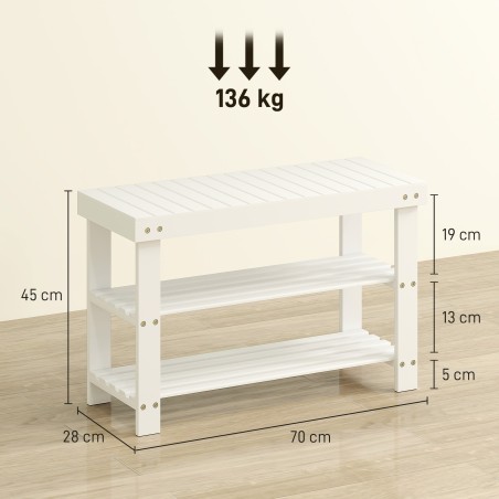 Bambusest kingapink 2 riiuli ja panipaigaga, 70 × 28 × 45 cm, valge