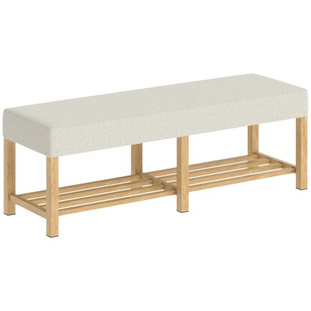 140 cm täispuidust kingapink polsterdatud istmega, naturaalne ja kreemvalge