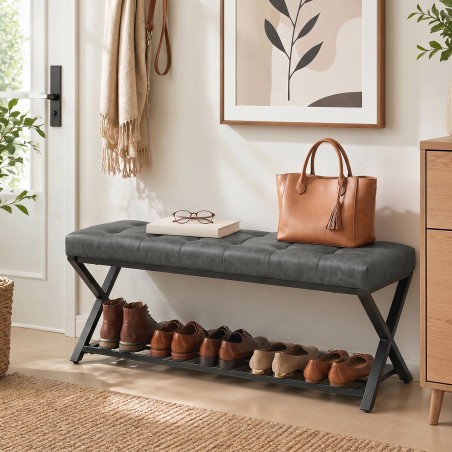 Kunstnahast polstriga kingapink ja panipaik, 112 × 37 × 47 cm, tumehall