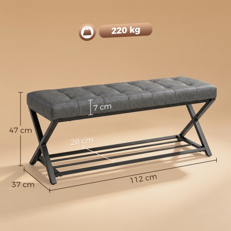 Kunstnahast polstriga kingapink ja panipaik, 112 × 37 × 47 cm, tumehall